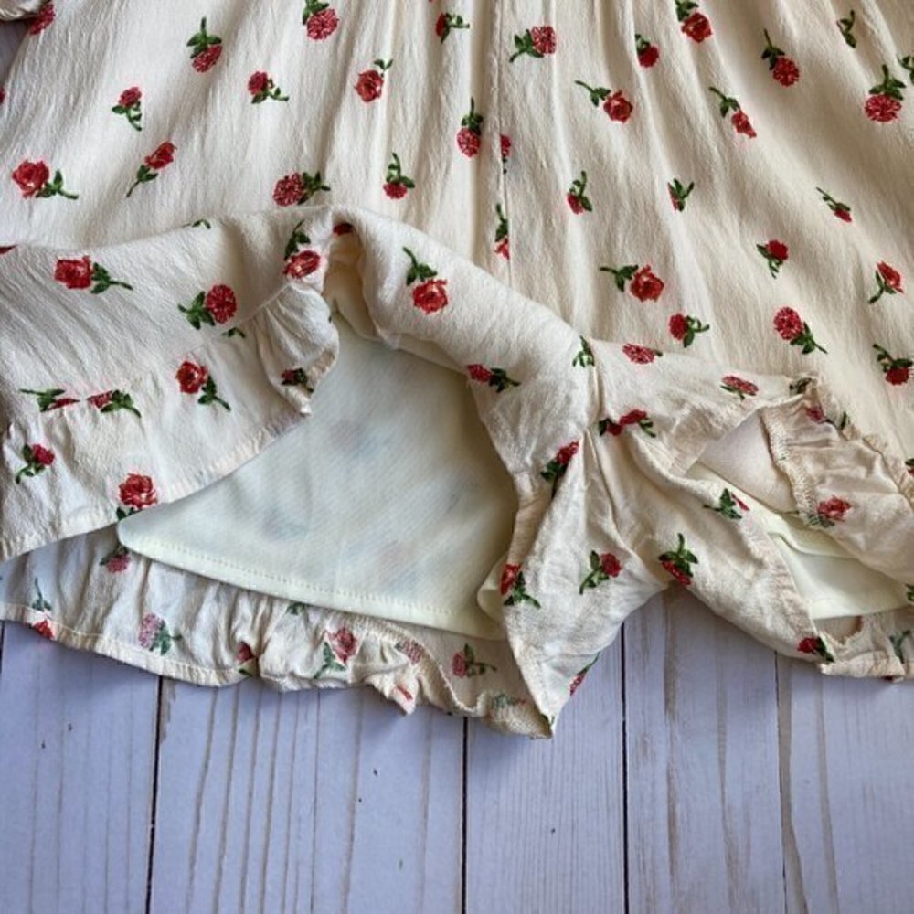Molly Green Rose Print Floral Ruffle Cream 3/4 Sleeve Romper Sz L - Picture 6 of 9